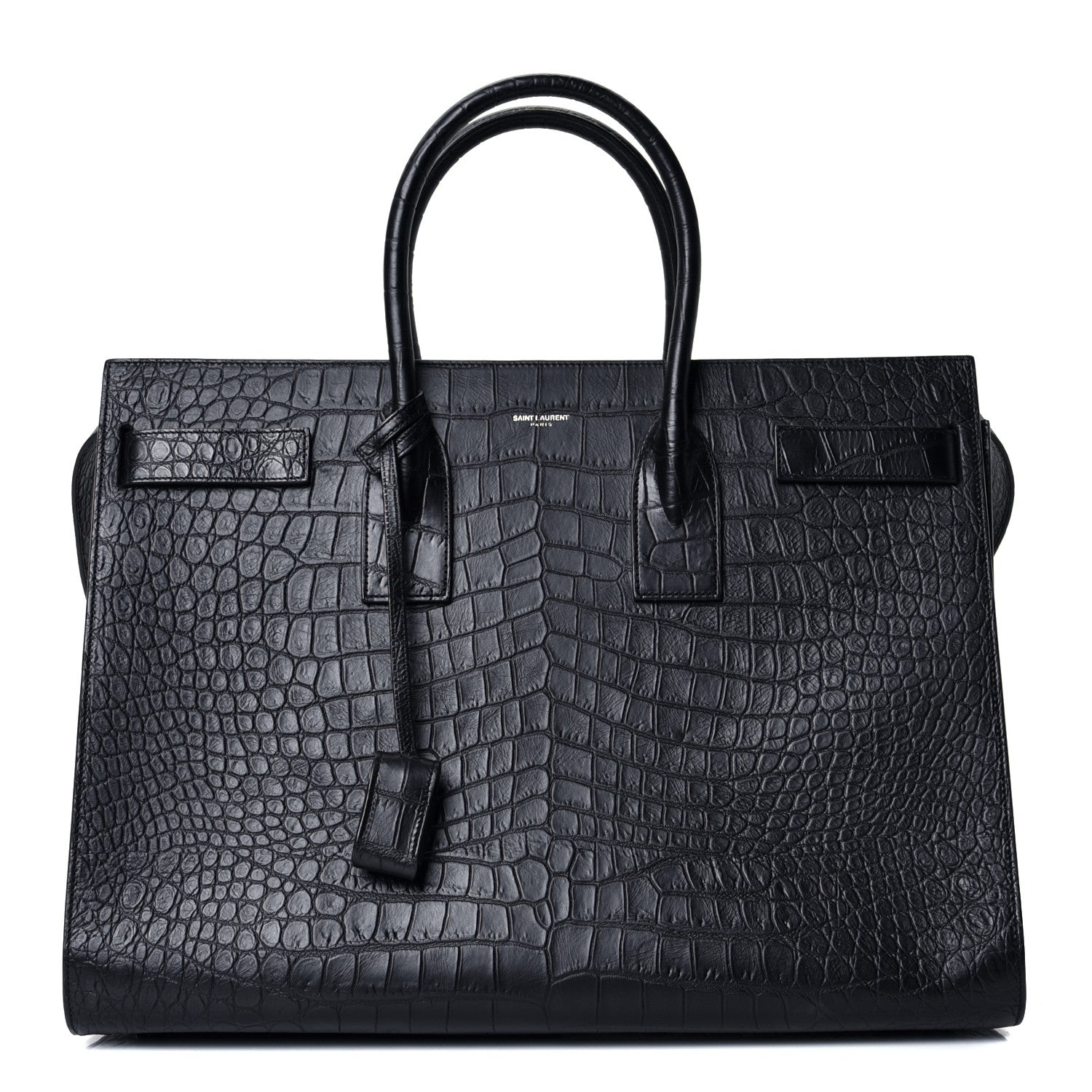 Saint Laurent Calfskin Crocodile Embossed Large Sac De Jour Carryall Black 1 of 4