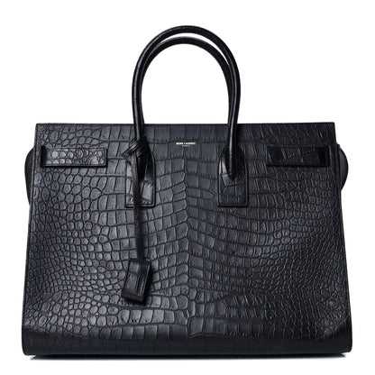 Saint Laurent Calfskin Crocodile Embossed Large Sac De Jour Carryall Black 1 of 4