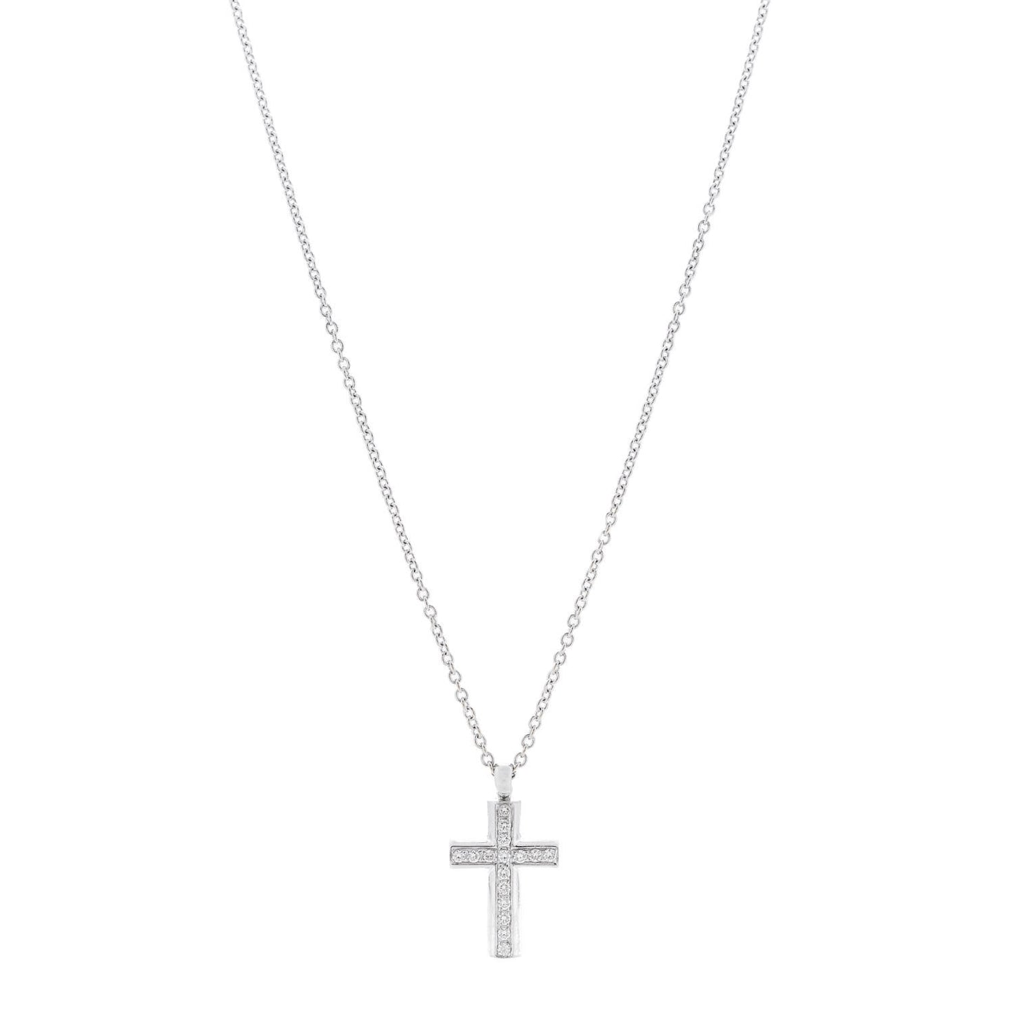 18K White Gold Diamond Cross Pendant Necklace