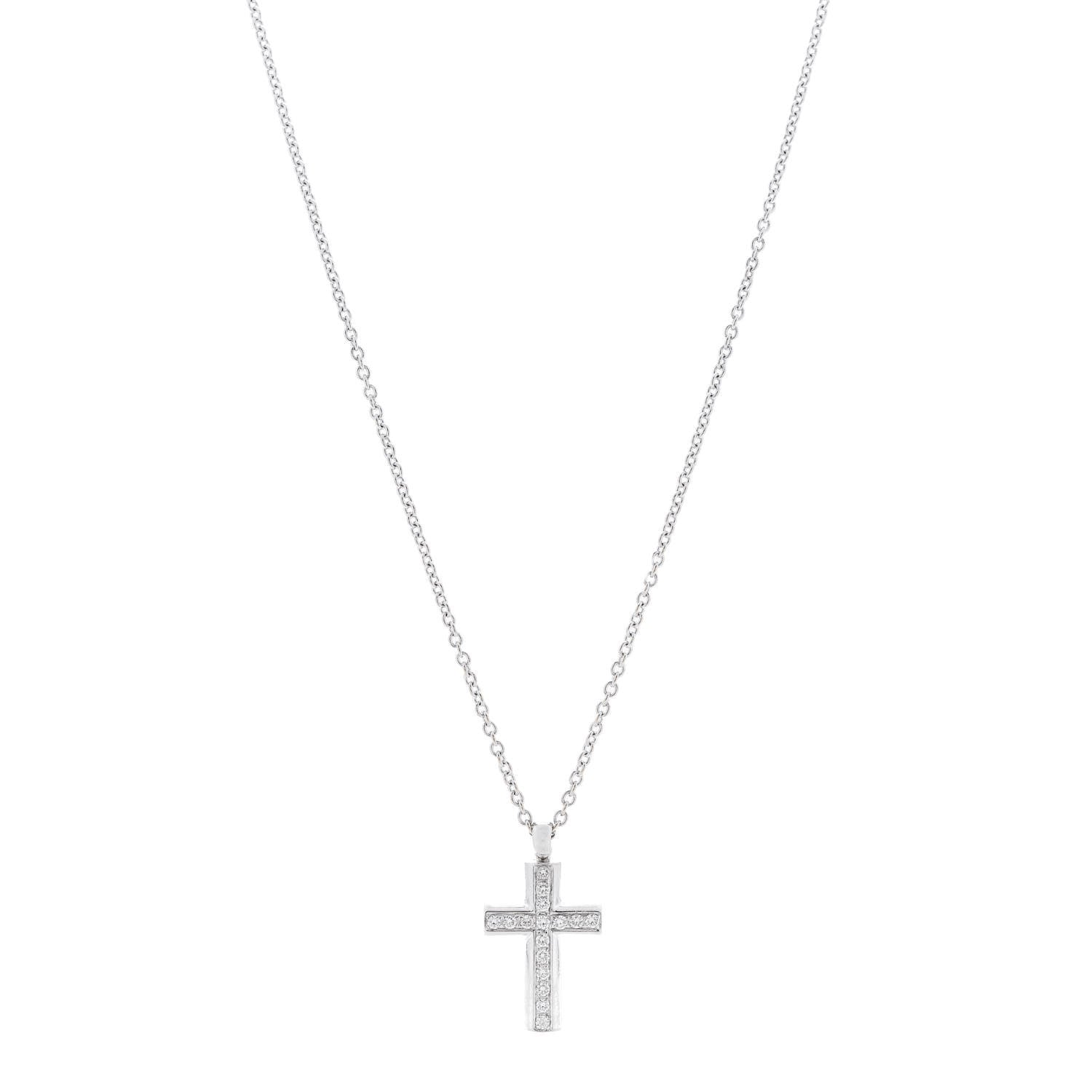 Bulgari 18K White Gold Diamond Cross Pendant Necklace 1 of 6