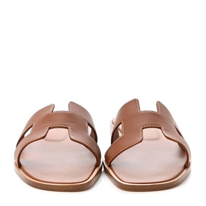 Hermes Box Calfskin Oran Sandals 36.5 Gold 2 of 4