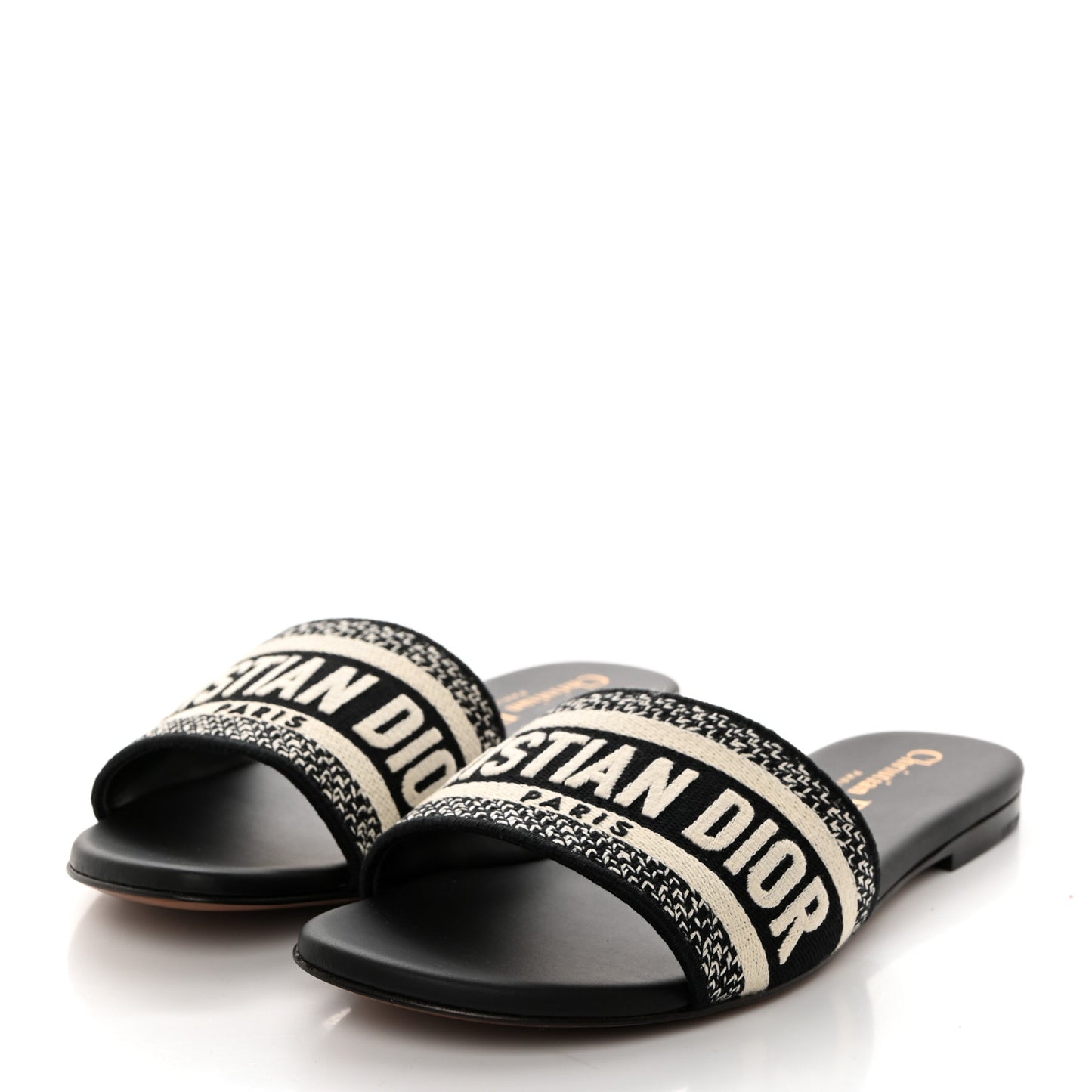 Canvas Embroidered Dway Mules Slide Sandals 35.5 Black