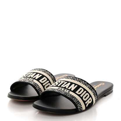 Christian Dior Canvas Embroidered Dway Mules Slide Sandals 35.5 Black 3 of 9