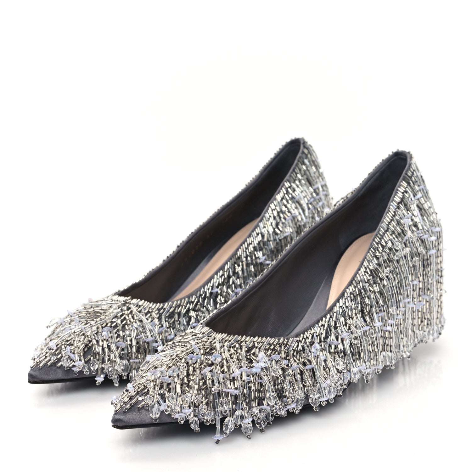 Gucci Silk Satin Beaded Fringe Pumps Sweet 39 Grey 4 of 10