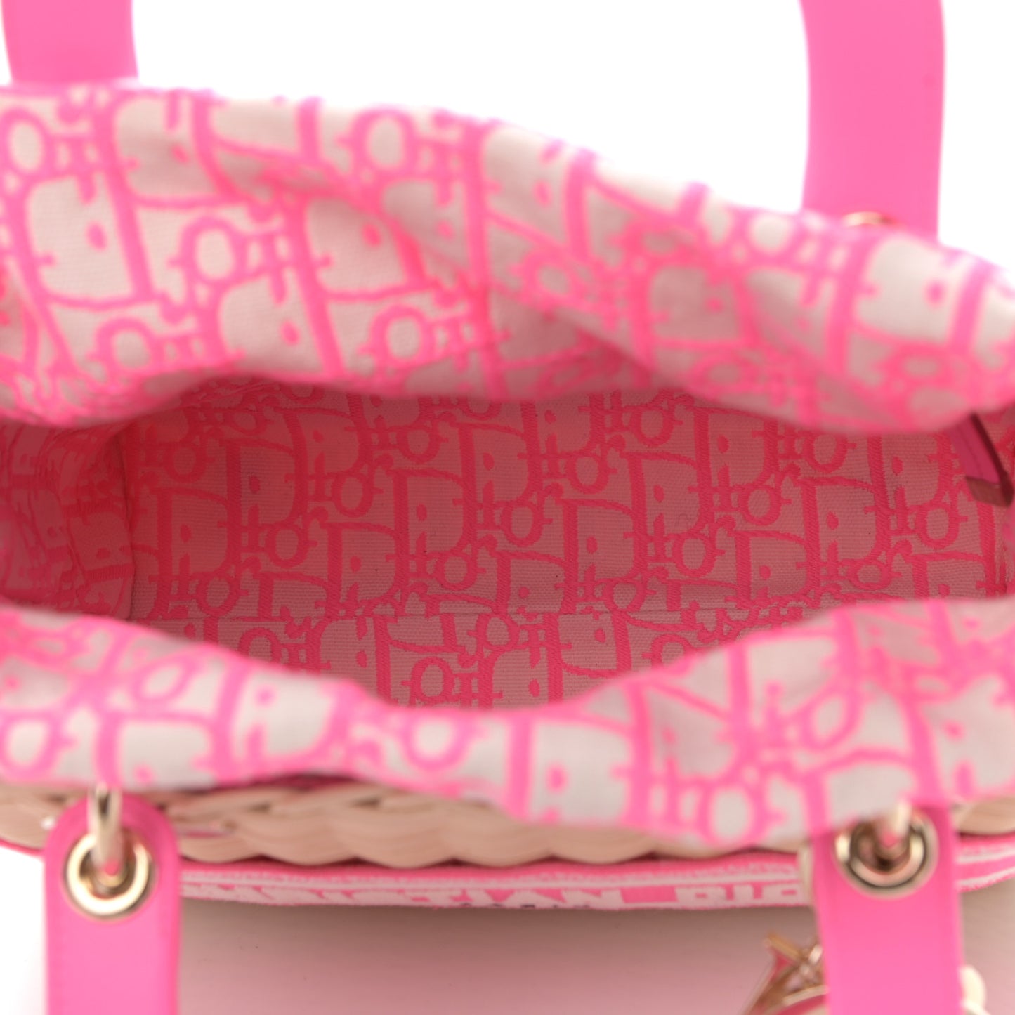 Wicker Oblique Medium Lady Dior Bag Fluorescent Pink