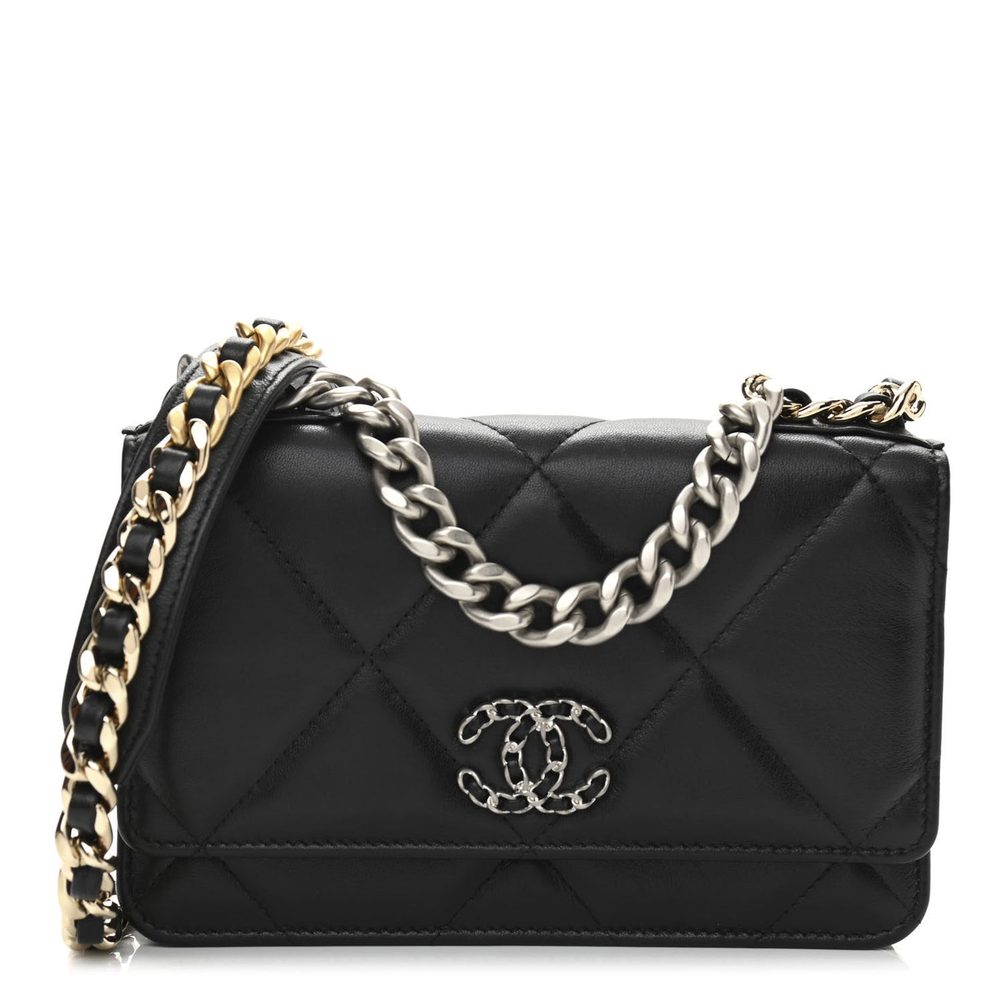 Lambskin Quilted Chanel 19 Wallet On Chain WOC Black