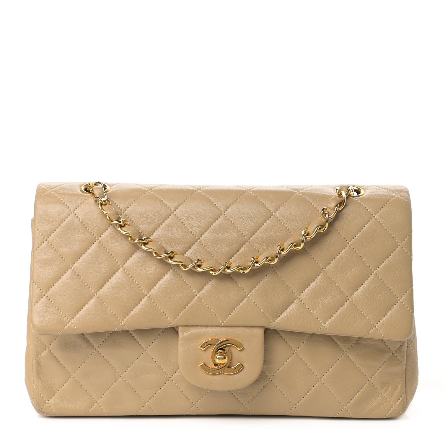 Chanel Lambskin Quilted Medium Double Flap Beige 1 of 14