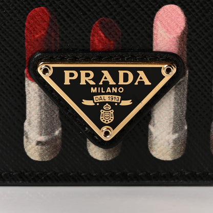 Prada Saffiano Lipstick Print Bi-Fold Wallet Black 5 of 12