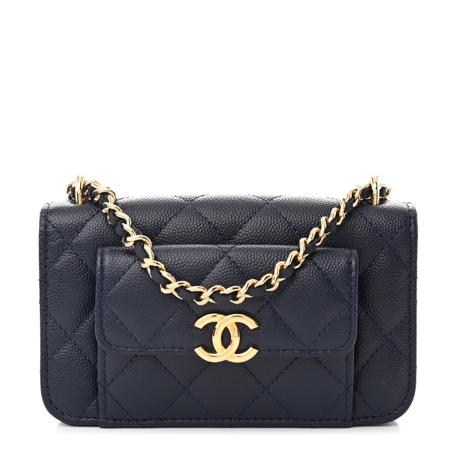 Chanel Caviar Quilted Pocket Twins Clutch With Chain Navy Blue 1 of 12