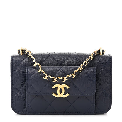Chanel Caviar Quilted Pocket Twins Clutch With Chain Navy Blue 1 of 12