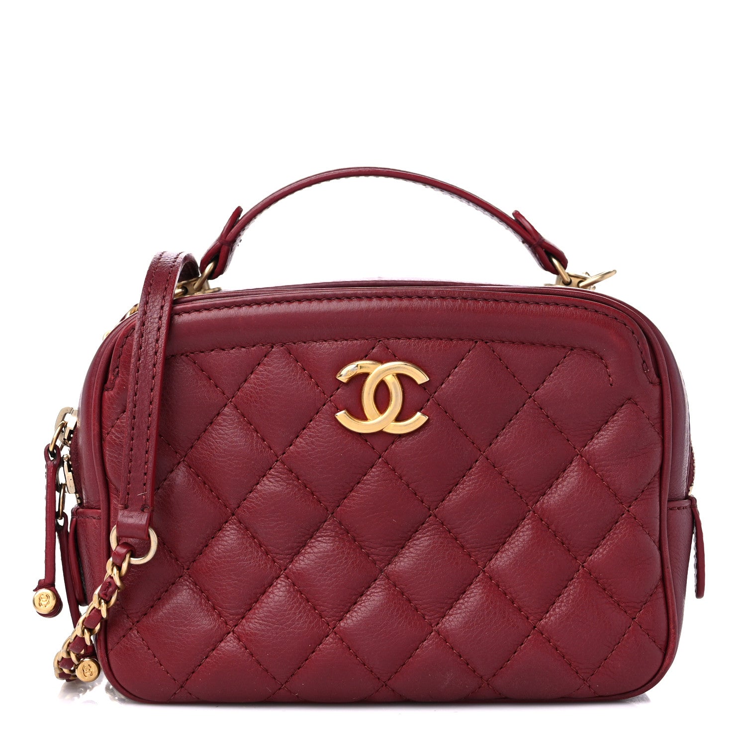 Chanel Calfskin Quilted CC Small Vanity Case Dark Red 1 of 10