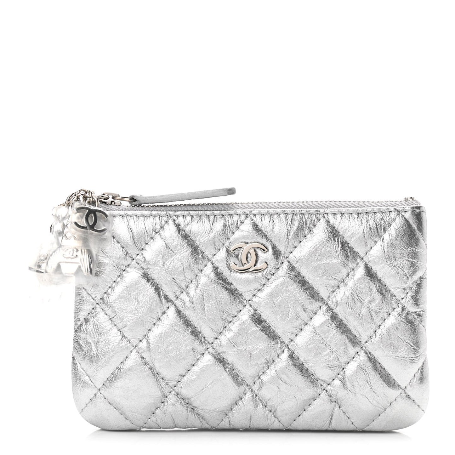 Metallic Calfskin Quilted Small Cosmo Cosmetic Case Silver