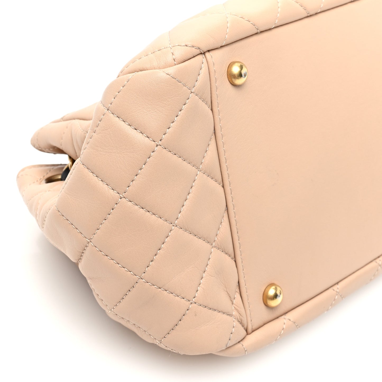 Lambskin Quilted East West Accordion Flap Beige