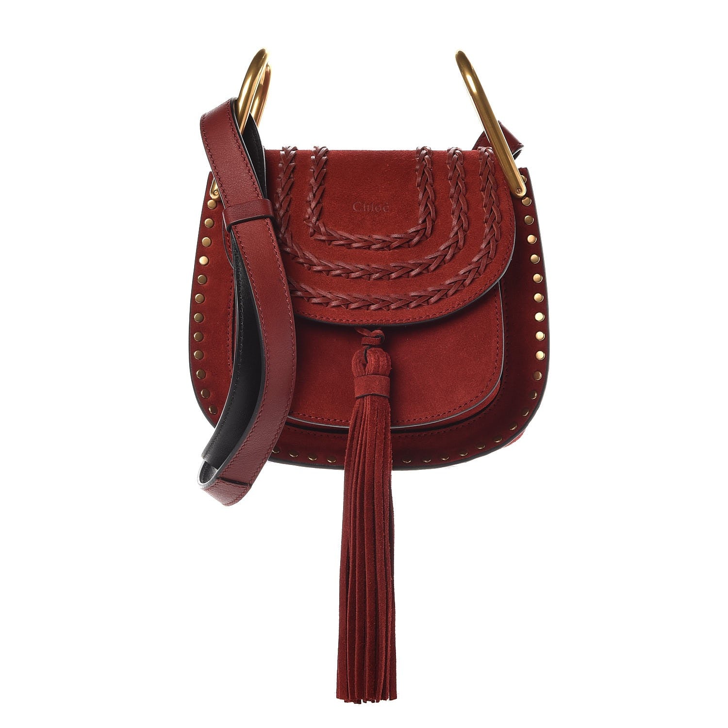 Chloe Suede Calfskin Braided Mini Hudson Shoulder Bag Sienna Red 1 of 8
