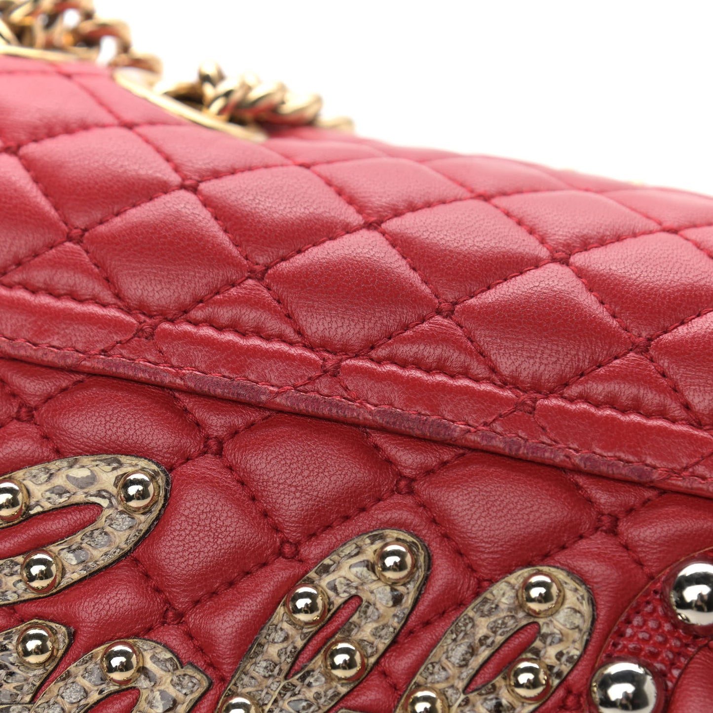 Lambskin Watersnake Embellished Lucia Shoulder Bag Red