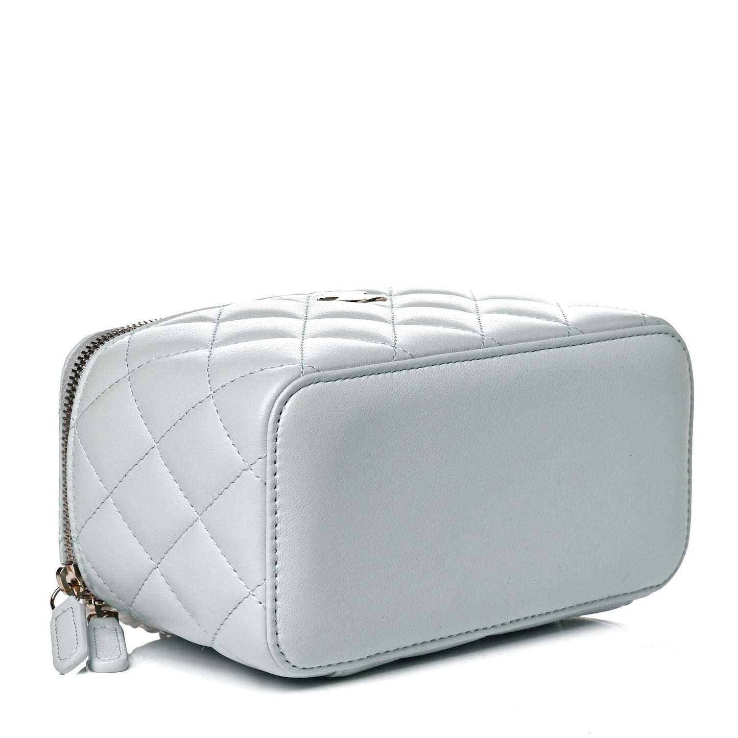 Lambskin Quilted Small Top Handle Vanity Case With Chain Light Blue