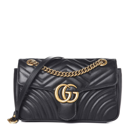 Gucci Calfskin Matelasse Small GG Marmont Shoulder Bag Black 1 of 9