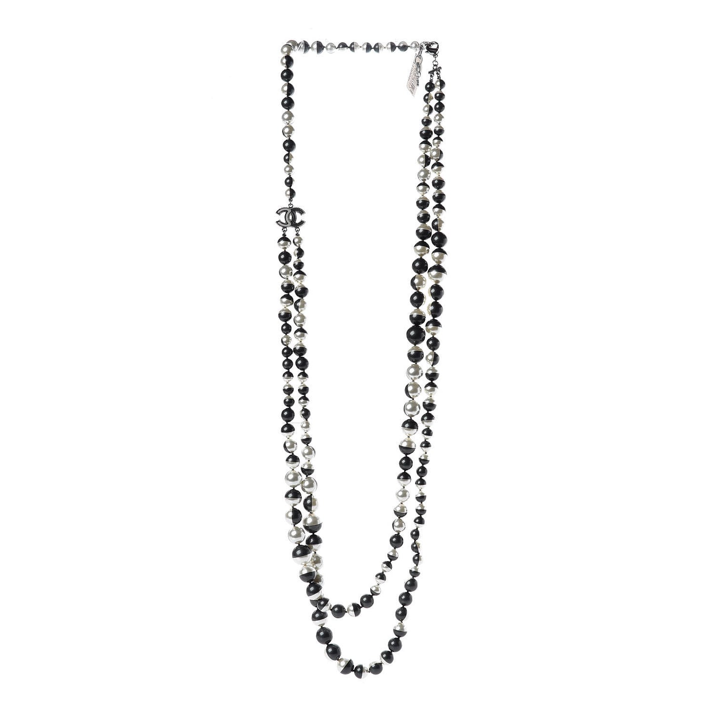 Pearl Bead CC Long Necklace Silver Grey