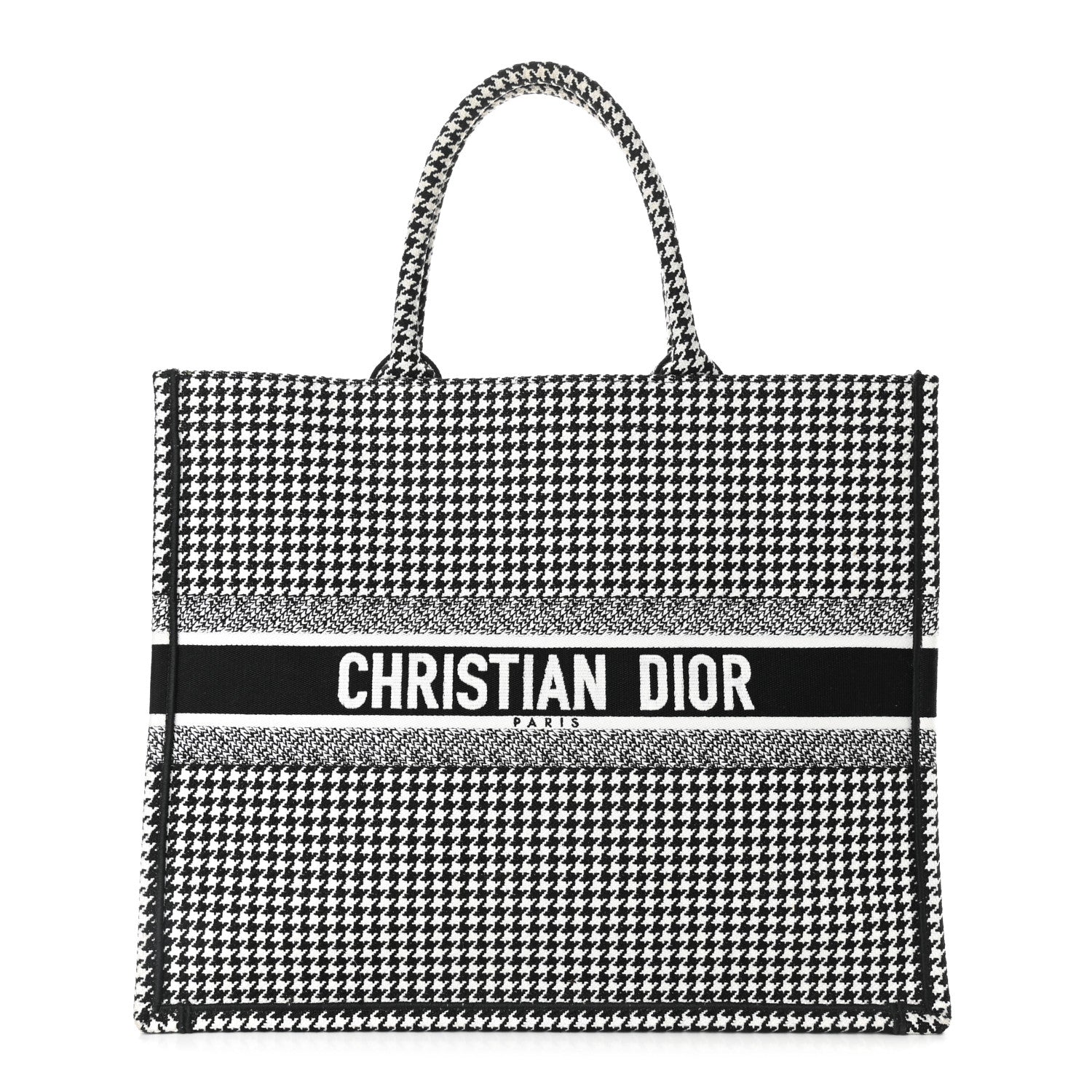 Christian Dior Canvas Houndstooth Embroidered Book Tote Black White 1 of 10