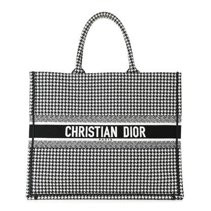 Christian Dior Canvas Houndstooth Embroidered Book Tote Black White 1 of 10