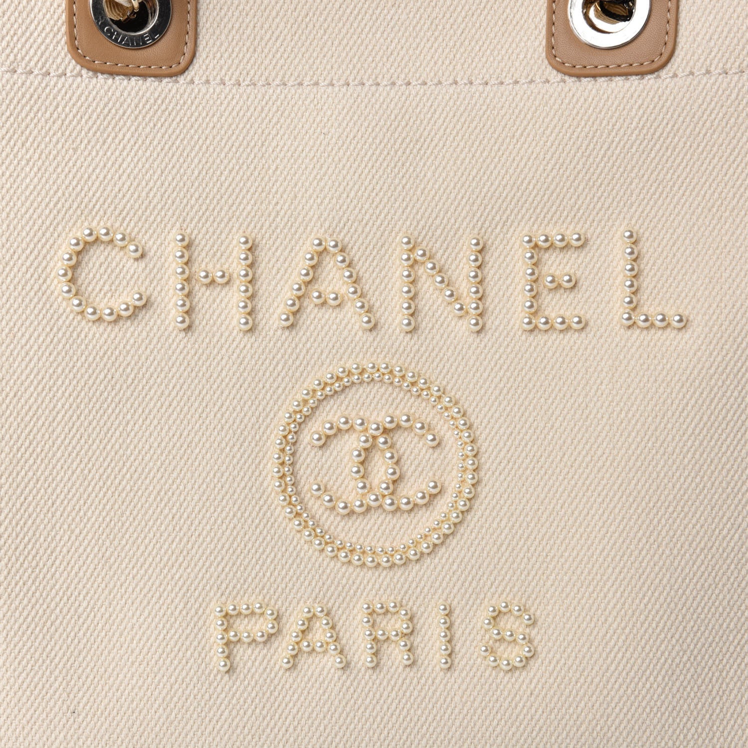 Chanel Canvas Pearl Medium Deauville Tote Ecru Beige 11 of 11