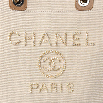 Chanel Canvas Pearl Medium Deauville Tote Ecru Beige 11 of 11