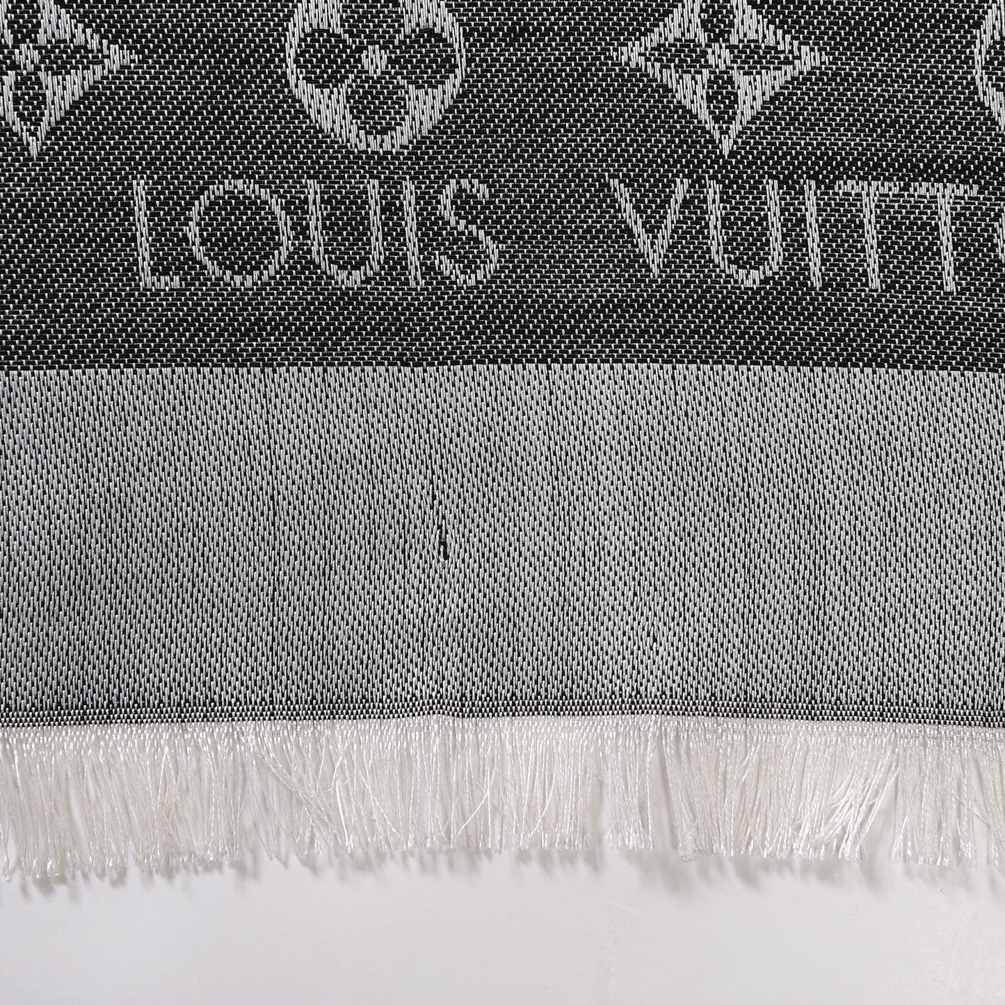 Wool Silk Monogram Denim Shawl Black