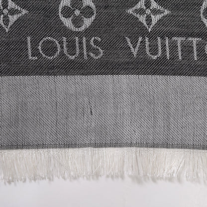Louis Vuitton Wool Silk Monogram Denim Shawl Black 4 of 8