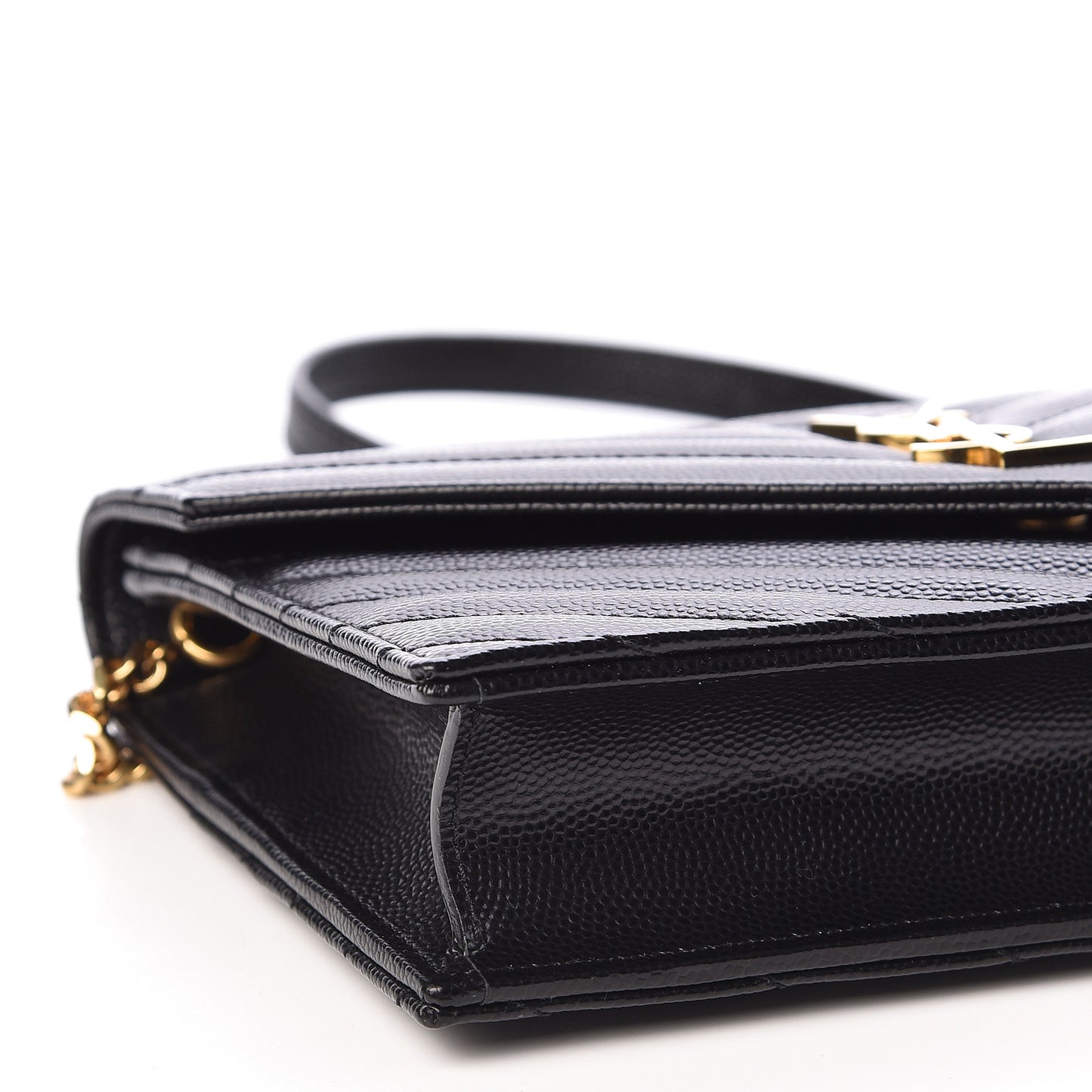 Grain De Poudre Matelasse Chevron Monogram Envelope Chain Wallet Black