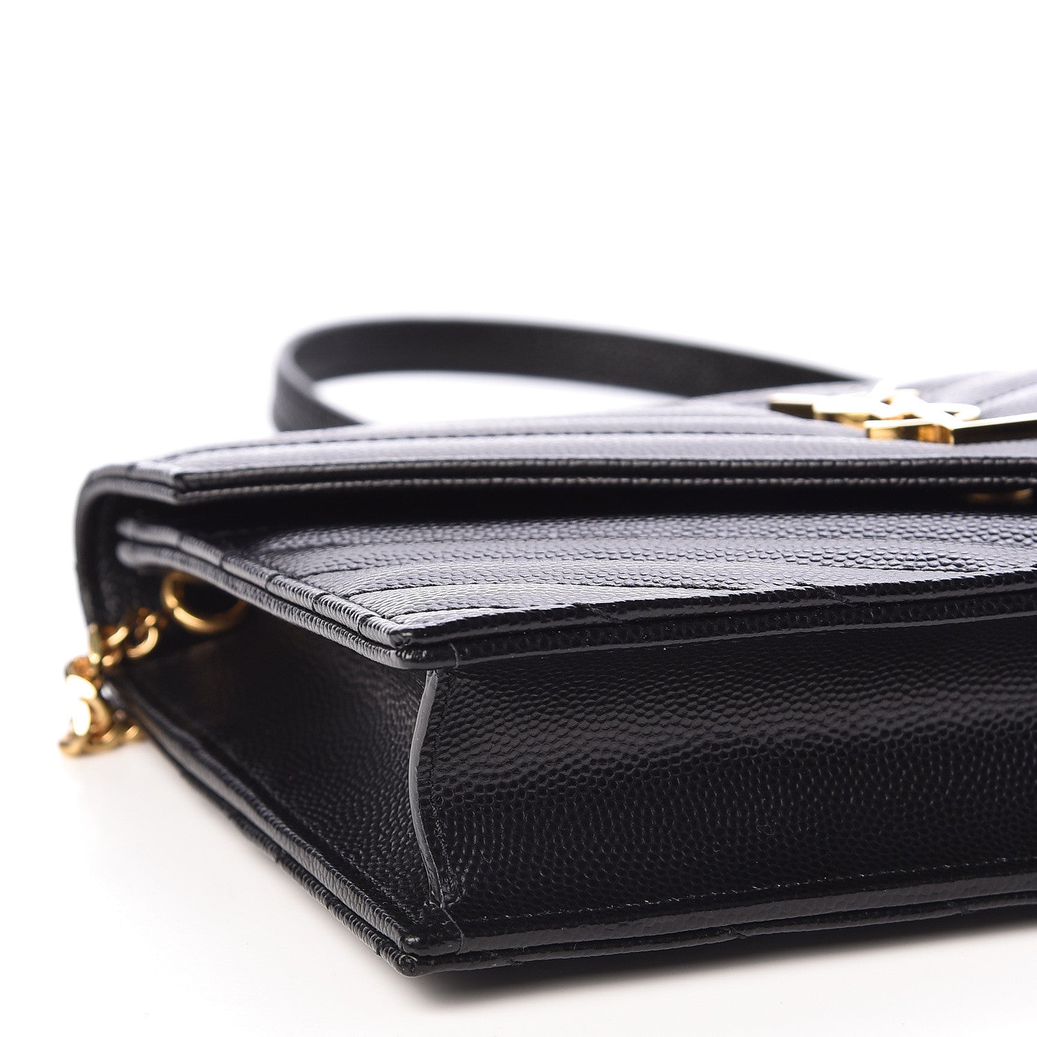 Saint Laurent Grain De Poudre Matelasse Chevron Monogram Envelope Chain Wallet Black 7 of 10