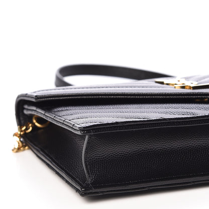Saint Laurent Grain De Poudre Matelasse Chevron Monogram Envelope Chain Wallet Black 7 of 10