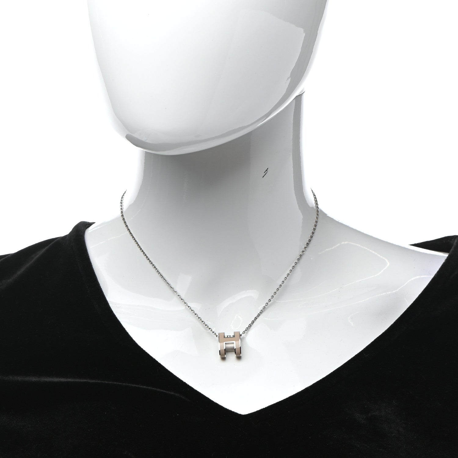 Hermes Lacquered Palladium Pop H Pendant Necklace Marron Glace 2 of 6