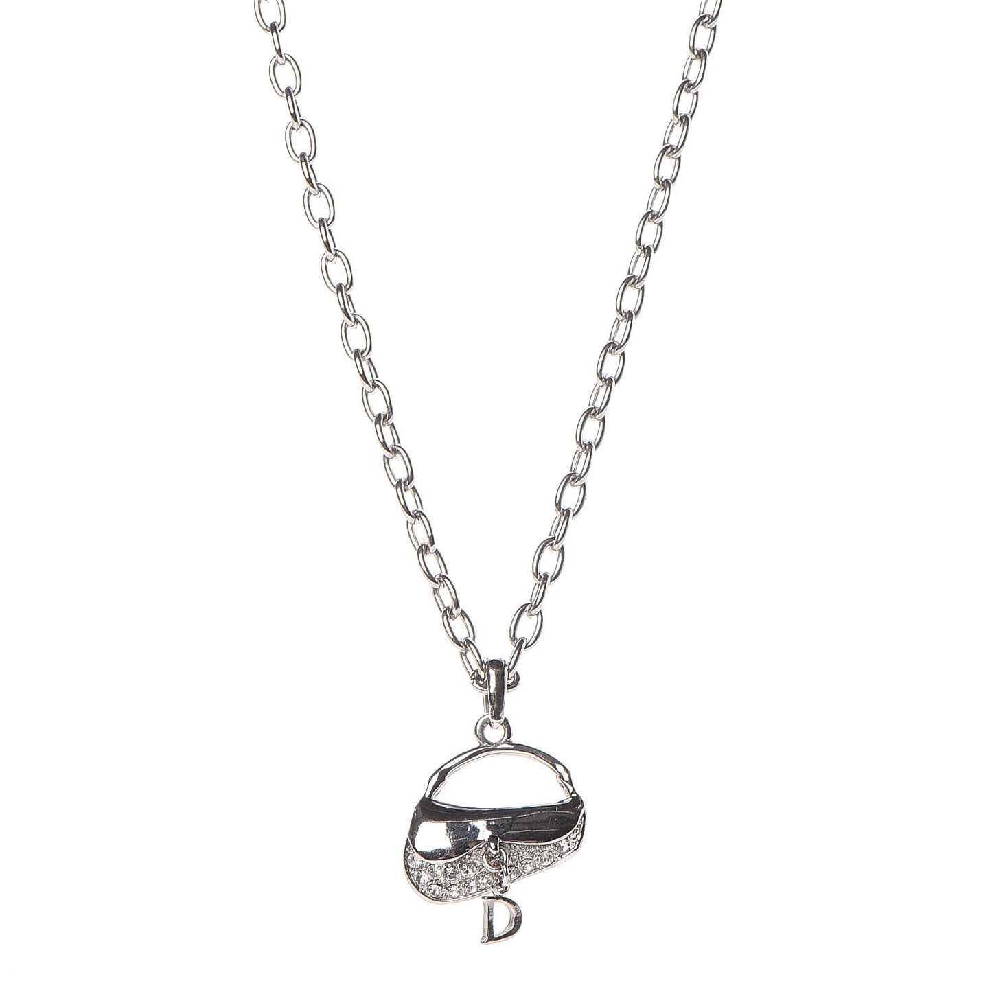 Crystal Saddle Bag Pendant Necklace Silver