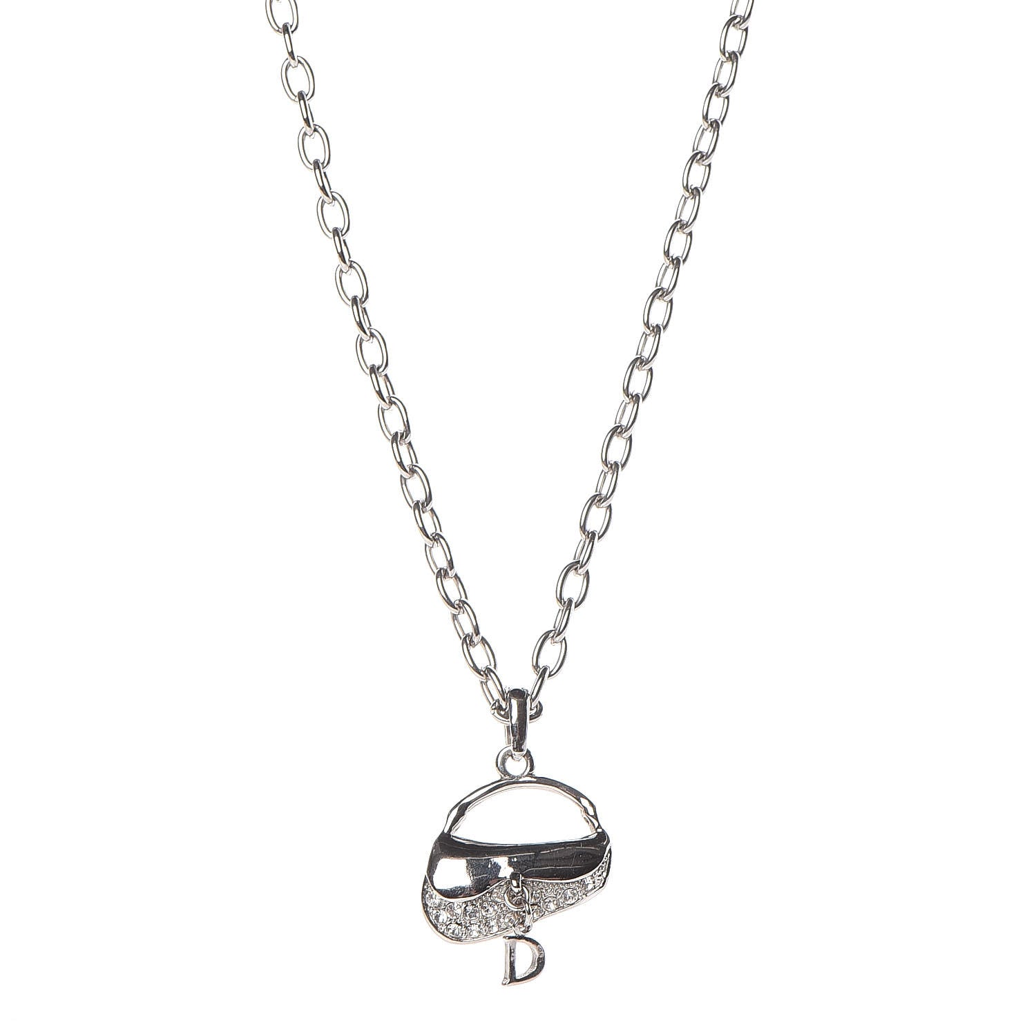 Christian Dior Crystal Saddle Bag Pendant Necklace Silver 1 of 6