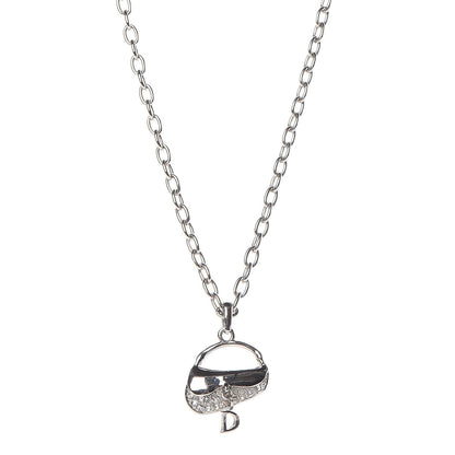 Christian Dior Crystal Saddle Bag Pendant Necklace Silver 1 of 6