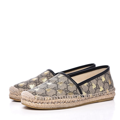 Gucci GG Supreme Monogram Bees Espadrille Flats 36.5 Beige Ebony Oro Black 3 of 11