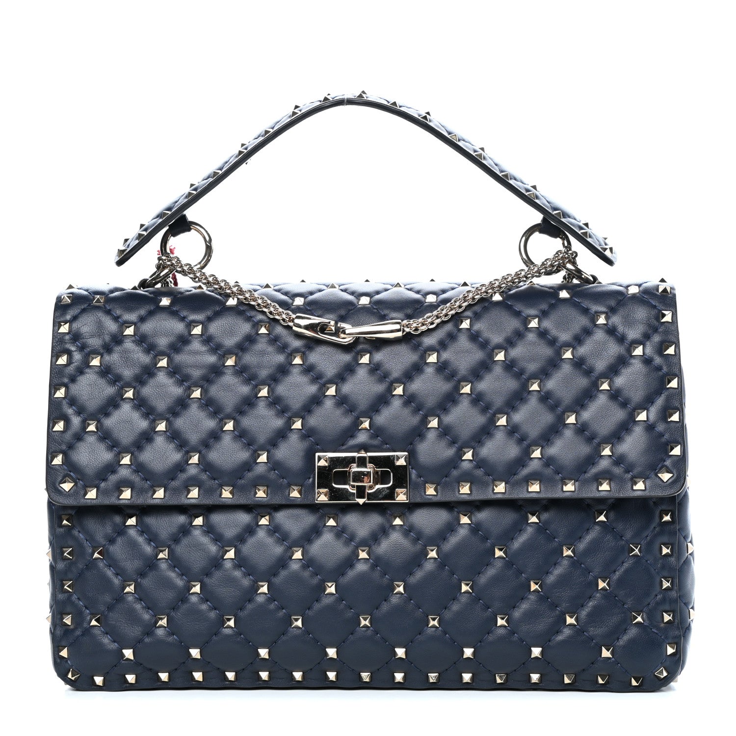 Valentino Garavani Nappa Large Rockstud Spike Shoulder Bag Marine 1 of 11