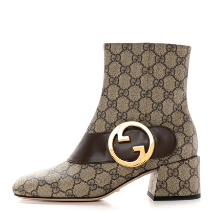 Gucci GG Supreme Monogram Malaga Kid Blondie 55mm Ankle Boots 38.5 Beige Ebony New Acero 1 of 16