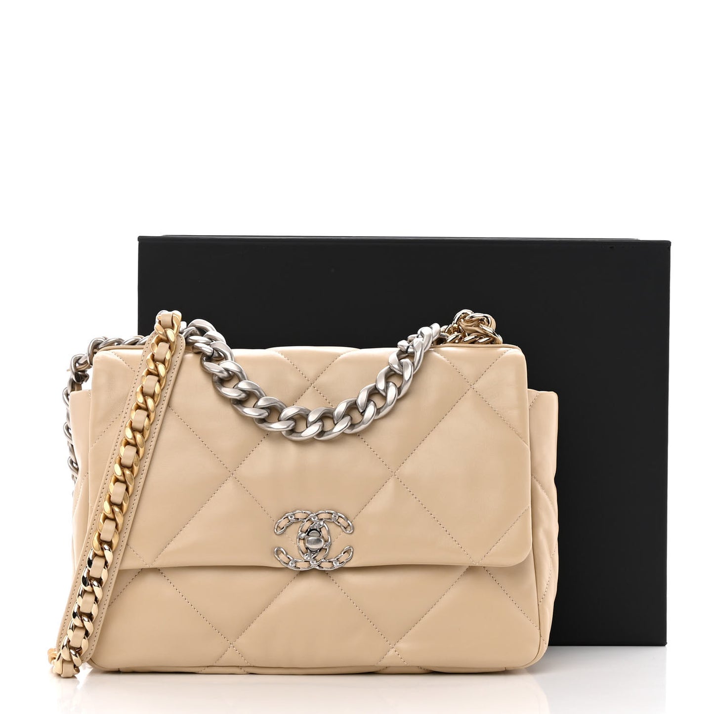 Lambskin Quilted Large Chanel 19 Flap Beige