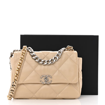 Chanel Lambskin Quilted Large Chanel 19 Flap Beige 12 of 12