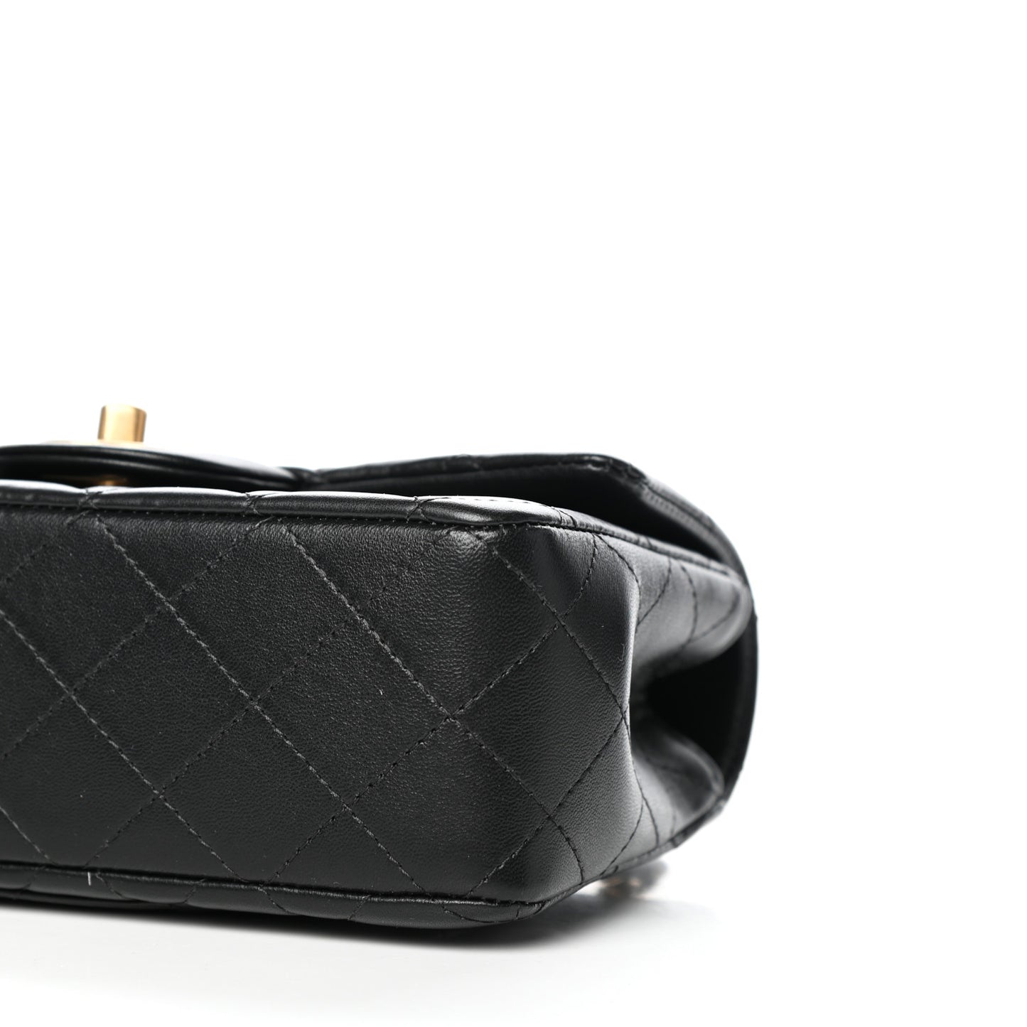 Lambskin Quilted Mini Top Handle Rectangular Flap Black