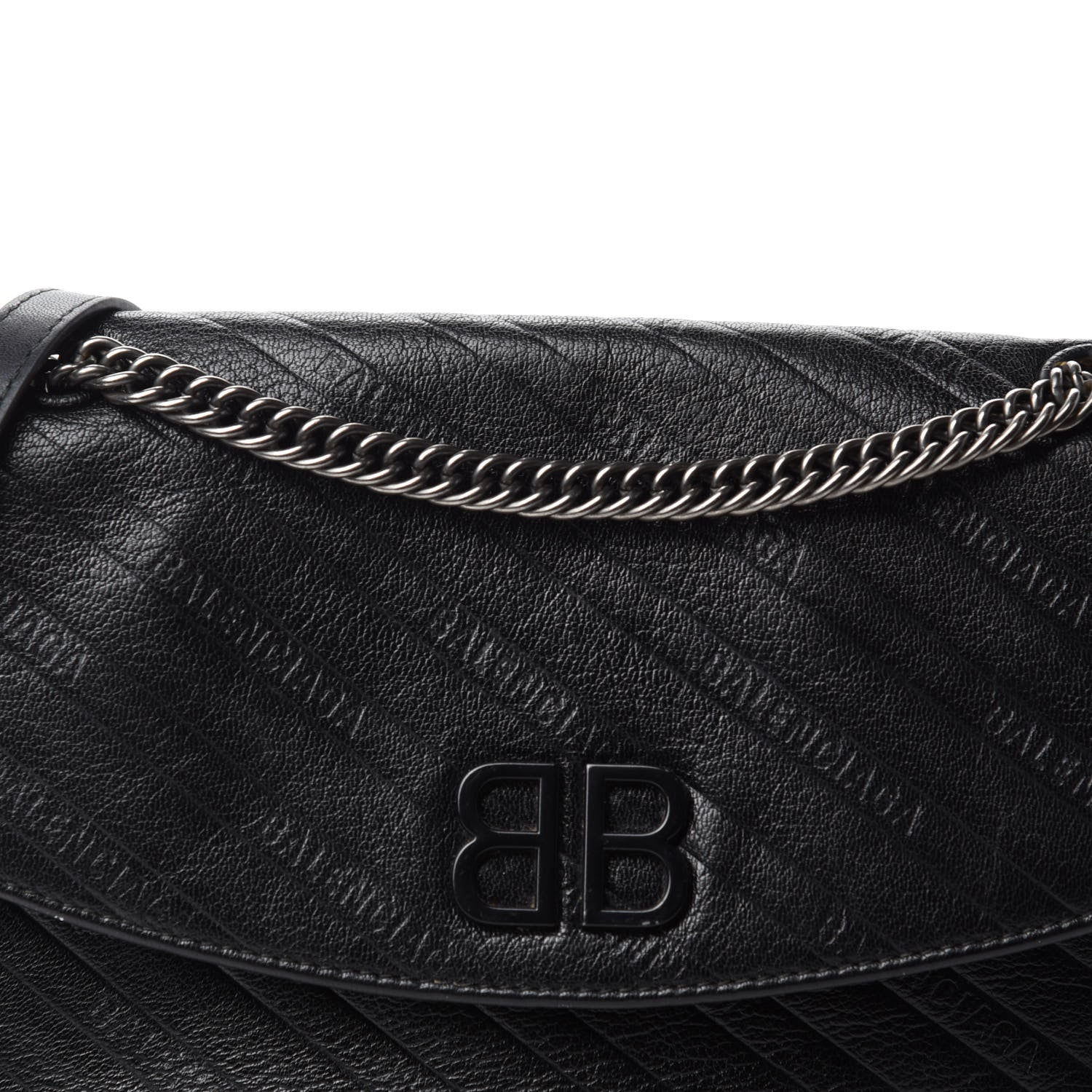 Balenciaga Shiny Goatksin Logo Embossed Monochrome M BB Round Shoulder Bag Black 11 of 11