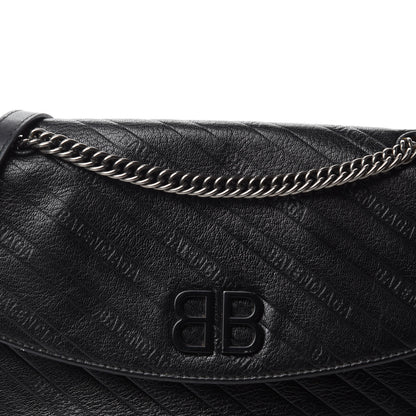 Balenciaga Shiny Goatksin Logo Embossed Monochrome M BB Round Shoulder Bag Black 11 of 11