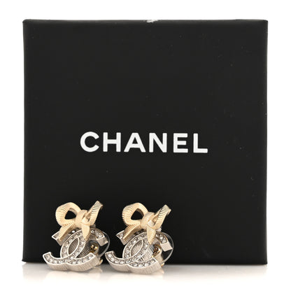 Chanel Crystal CC Bow Earrings Silver Gold 5 of 5