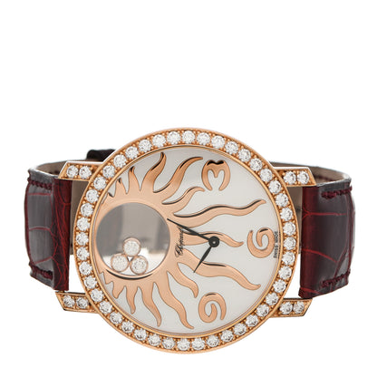 Chopard 18K Yellow Gold Alligator 3 Diamond Bezel Mother of Pearl 40mm Happy Sun Quartz Watch 2 of 4