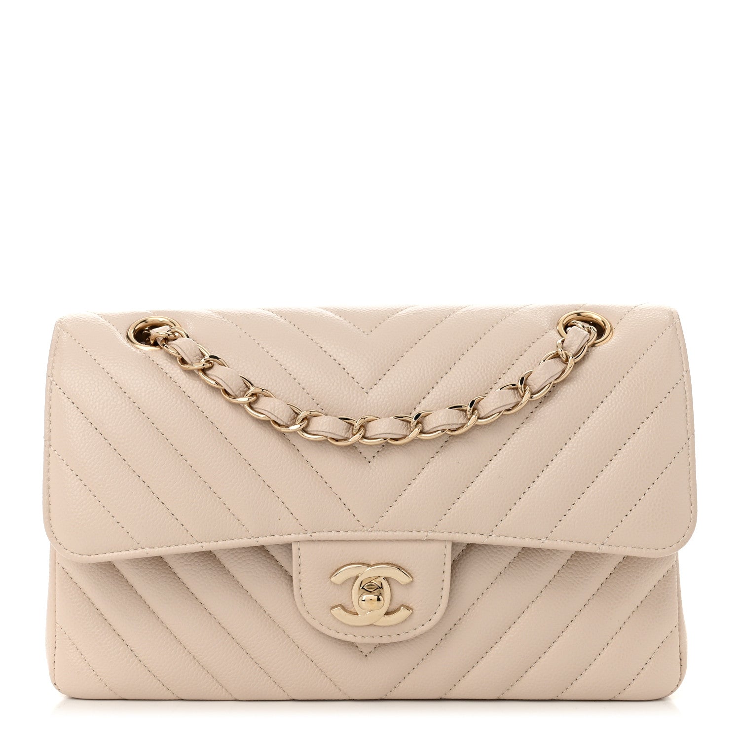 Chanel Caviar Chevron Quilted Small Double Flap Beige 1 of 10
