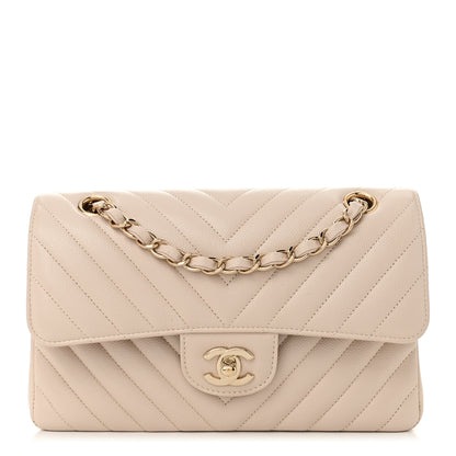 Chanel Caviar Chevron Quilted Small Double Flap Beige 1 of 10