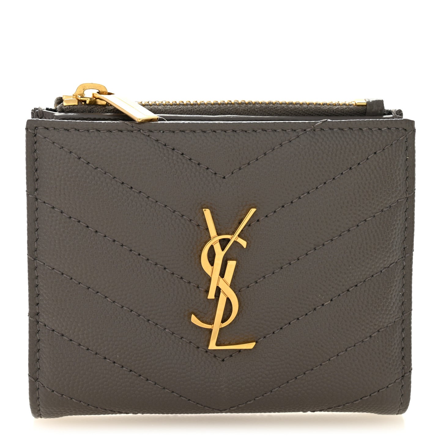 Grain De Poudre Matelasse Chevron Monogram Zipped Card Case Tech Fog