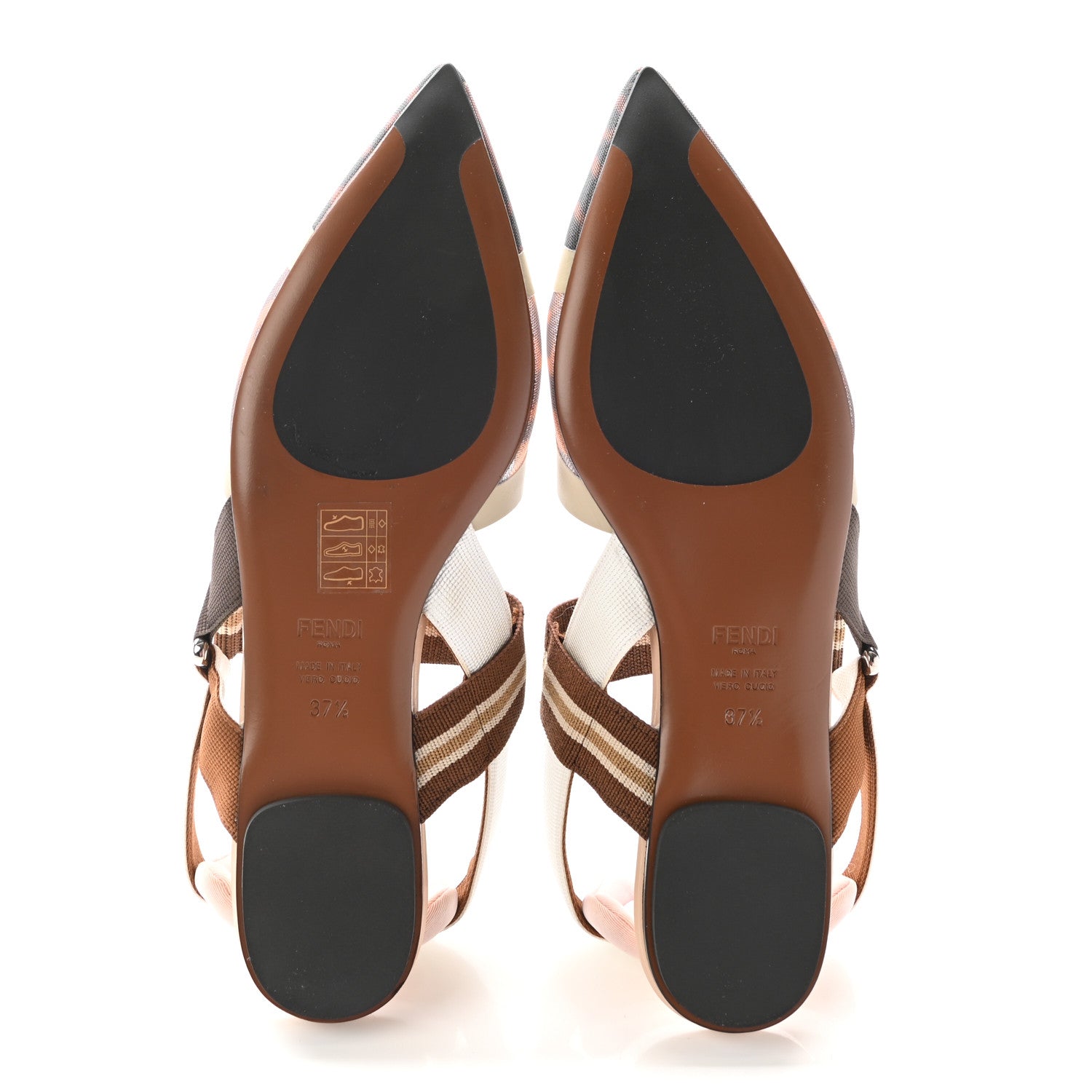 Fendi Technical Mesh FF Colibri Slingback Ballerina Flats 37.5 Tobacco Moro Camelia Beige Caramello 5 of 11