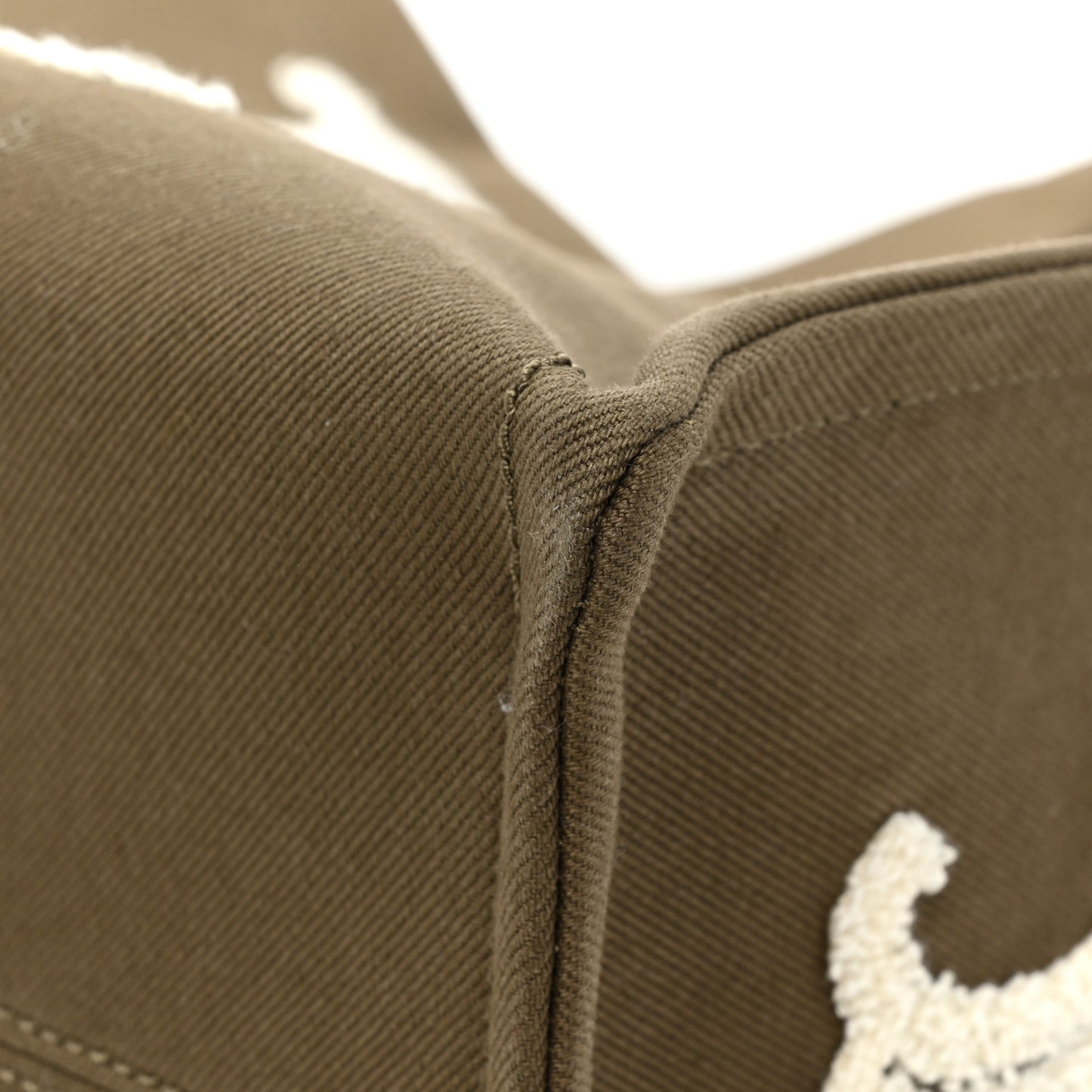 Canvas Calfskin Embroidered Triomphe Large Cabas Thais Khaki Tan